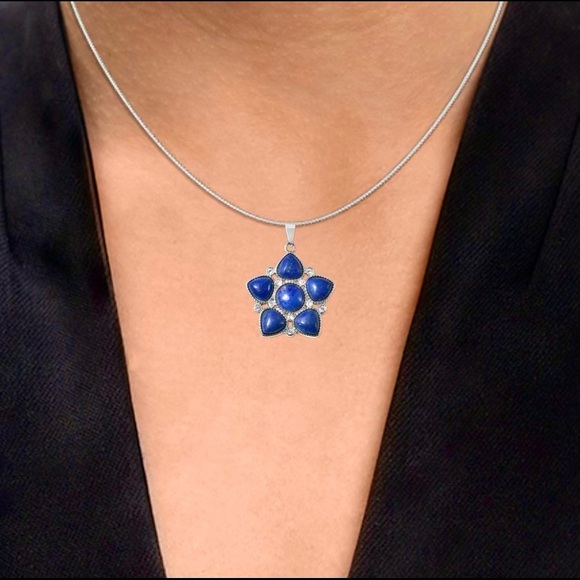 Lapis Lazuli and Austrian Crystal Star Pendant 20” Necklace - Picture 6 of 8